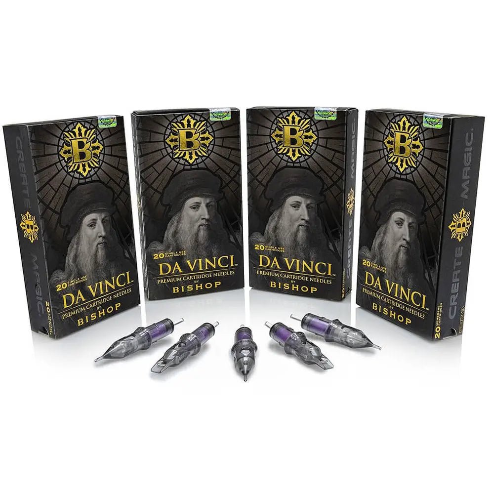 Box of 20 Bishop Da Vinci V2 Cartridges - 01 Round Liner - Black Silk Ink