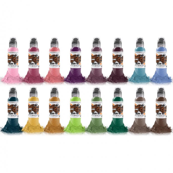 Complete Set of 16 World Famous Ink A.D. Pancho Colour Set 30ml (1oz) - Black Silk Ink