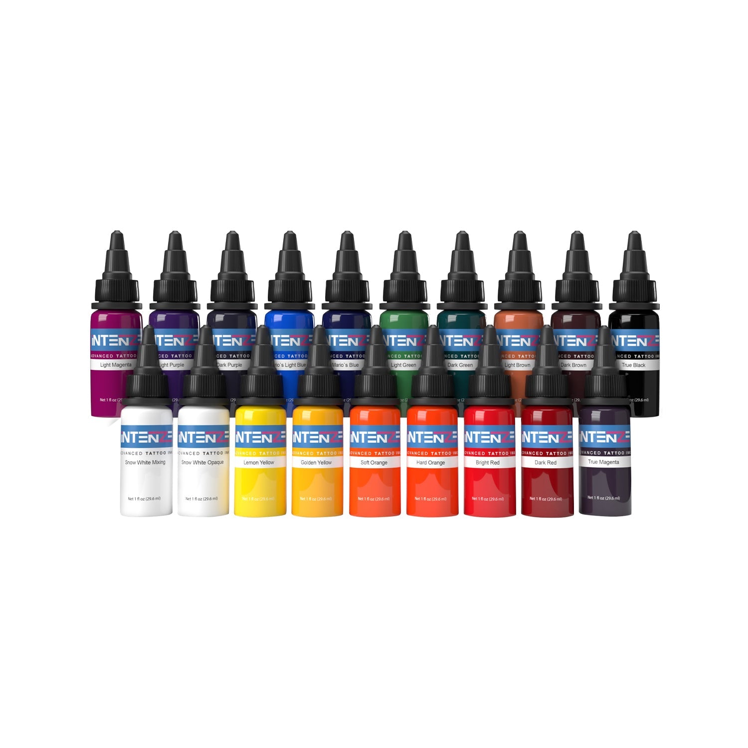 Complete Set of 19 Intenze Ink Basic Colours 30ml - Black Silk Ink