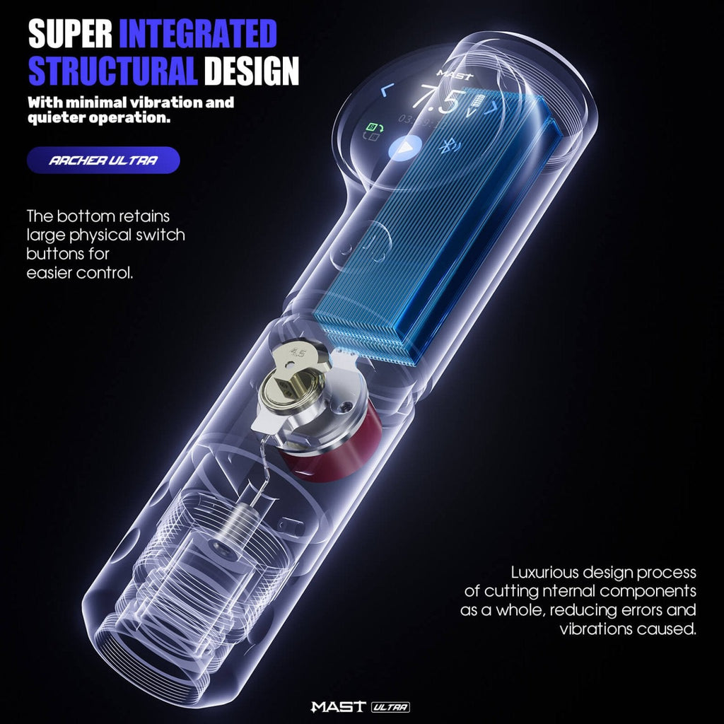 Dragonhawk Mast Archer Ultra Tattoo Machine with Charging Dock - Matte Gray - 4.5mm Stroke - Black Silk Ink