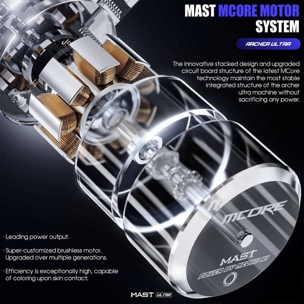 Dragonhawk Mast Archer Ultra Tattoo Machine with Charging Dock - Matte Gray - 4.5mm Stroke - Black Silk Ink