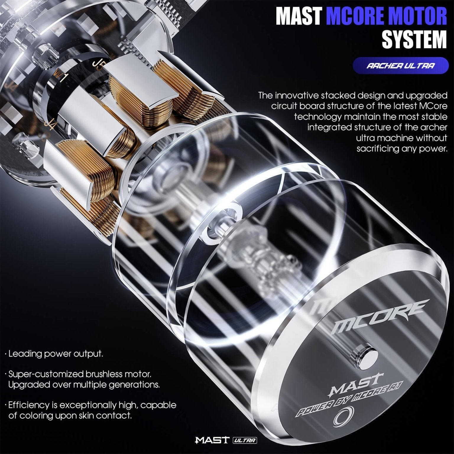 Dragonhawk Mast Archer Ultra Tattoo Machine with Charging Dock - Matte Gray - 4.5mm Stroke - Black Silk Ink