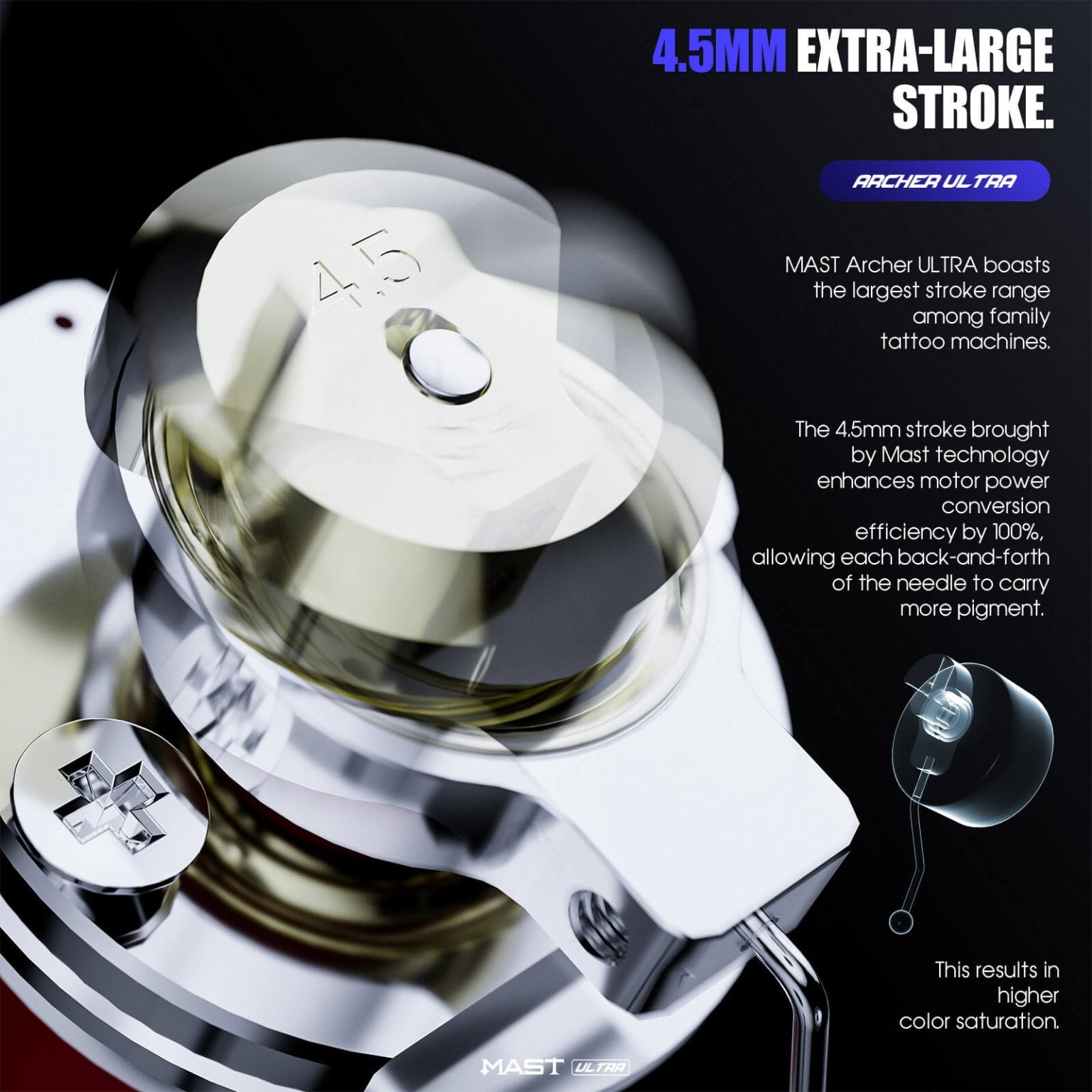 Dragonhawk Mast Archer Ultra Tattoo Machine with Charging Dock - Matte Gray - 4.5mm Stroke - Black Silk Ink