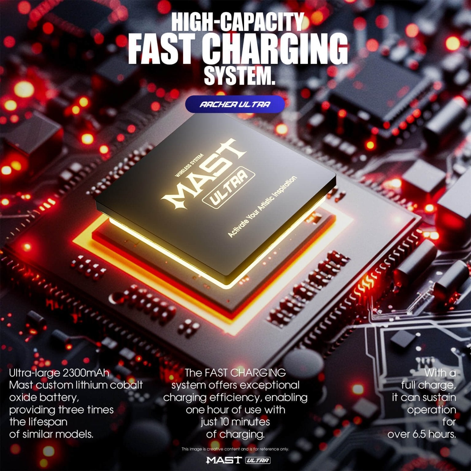 Dragonhawk Mast Archer Ultra Tattoo Machine with Charging Dock - Matte Gray - 4.5mm Stroke - Black Silk Ink