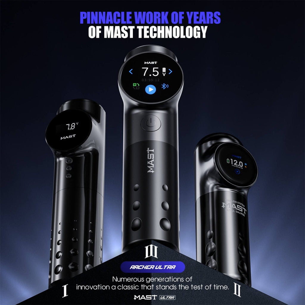 Dragonhawk Mast Archer Ultra Tattoo Machine with Charging Dock - Matte Gray - 4.5mm Stroke - Black Silk Ink