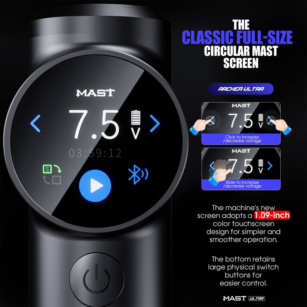 Dragonhawk Mast Archer Ultra Tattoo Machine with Charging Dock - Matte Gray - 4.5mm Stroke - Black Silk Ink