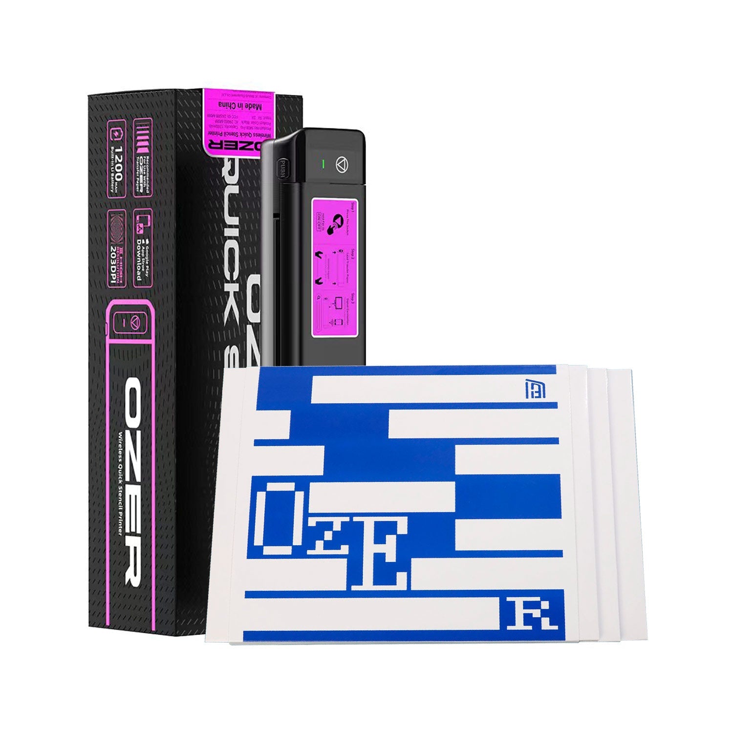 OZER Wireless Quick Thermal Stencil Printer + Box of 100 OZER Thermal Transfer Paper - Black Silk Ink