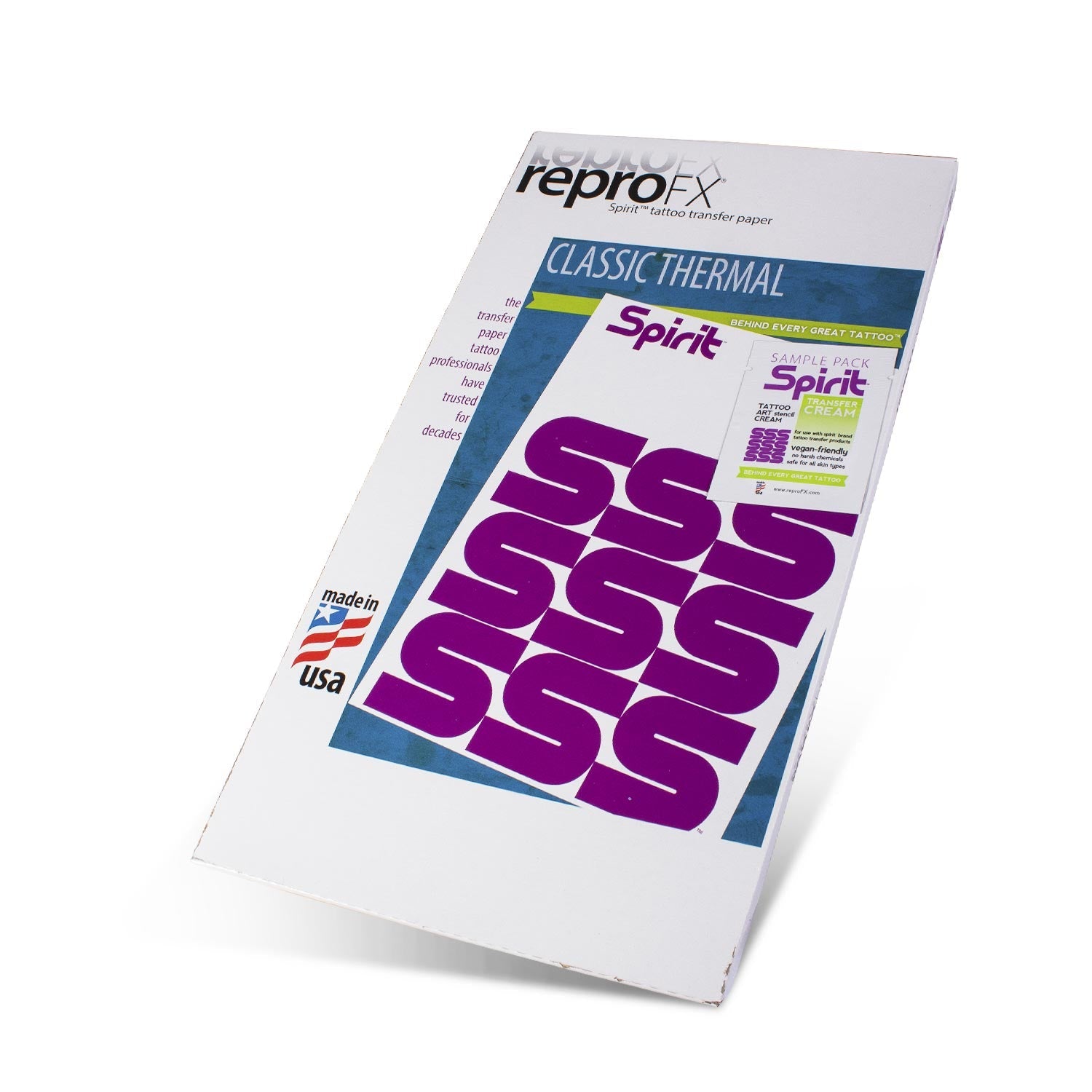 ReproFX Spirit Classic - Box of 100 Purple Thermal Copier Hectograph Paper (8.5" x 14") - Black Silk Ink